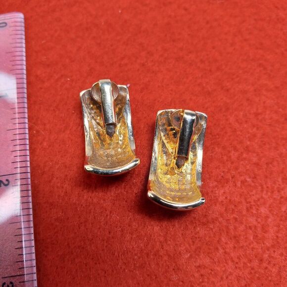 Clown Brooch Clip/Pierced Black and Gold Enamel Earrings - Picture 6 of 9